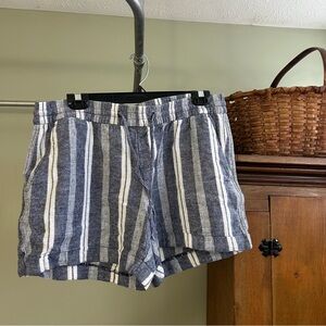 Old Navy Blue and White Striped Women's Linen-blend Drawstring Shorts
